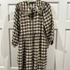 Madewell Collared Puff Long Sleeve Gingham Minidress